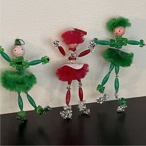 Vintage Christmas kitschy 60s Beaded ice skater ornaments